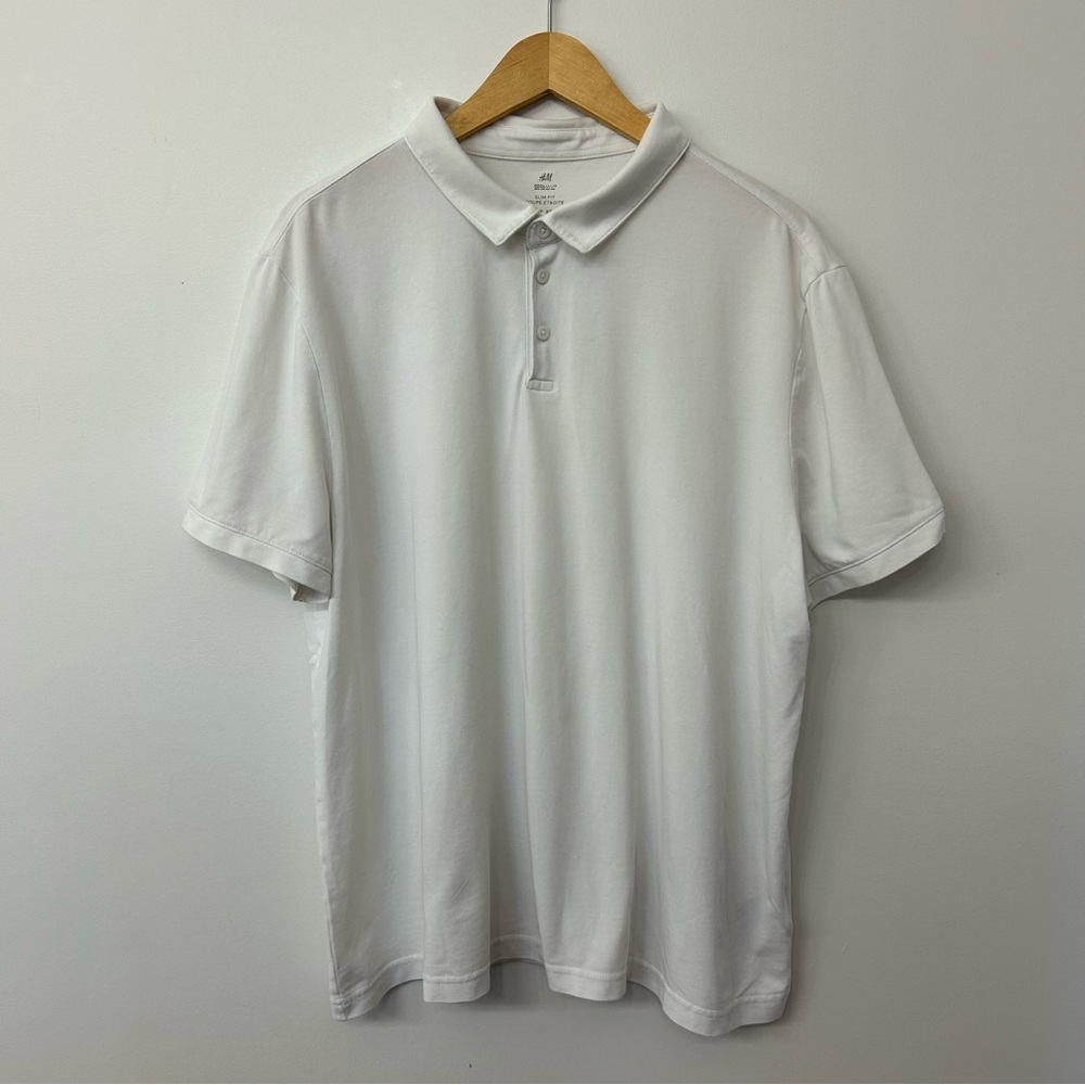 H&M Men's White Polo Shirt XXL Slim Fit